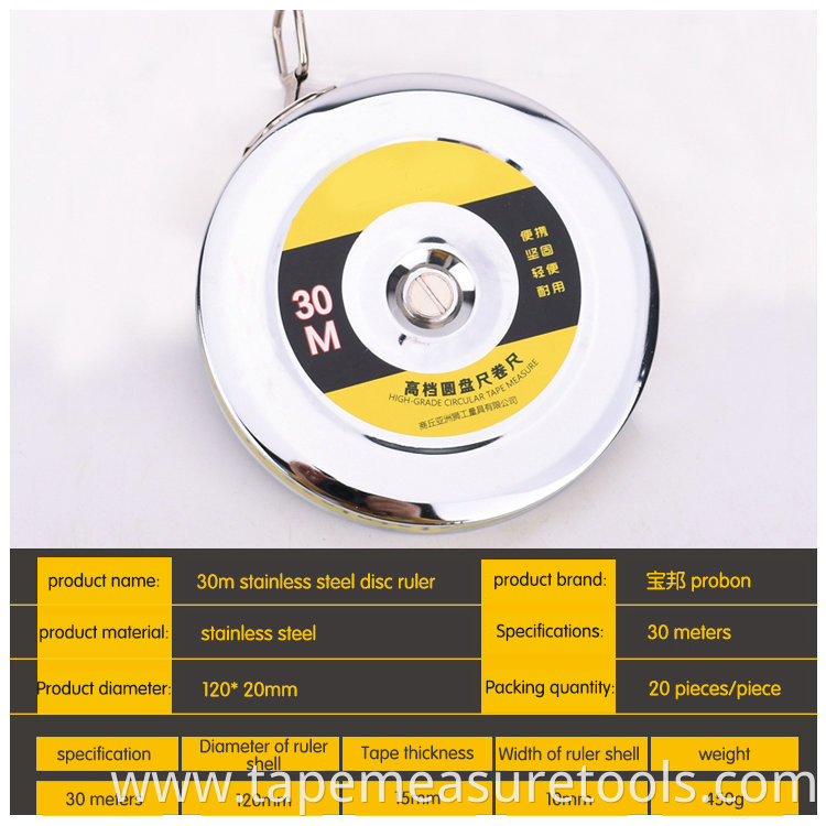 20m 30m 50m Stainless steel disc steel tape measure heavy duty long tape measure